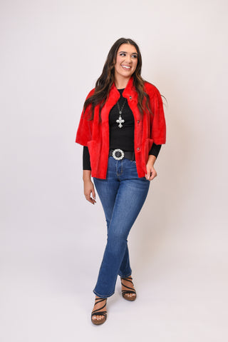 Fabulously Faux Red Capelet Jacket