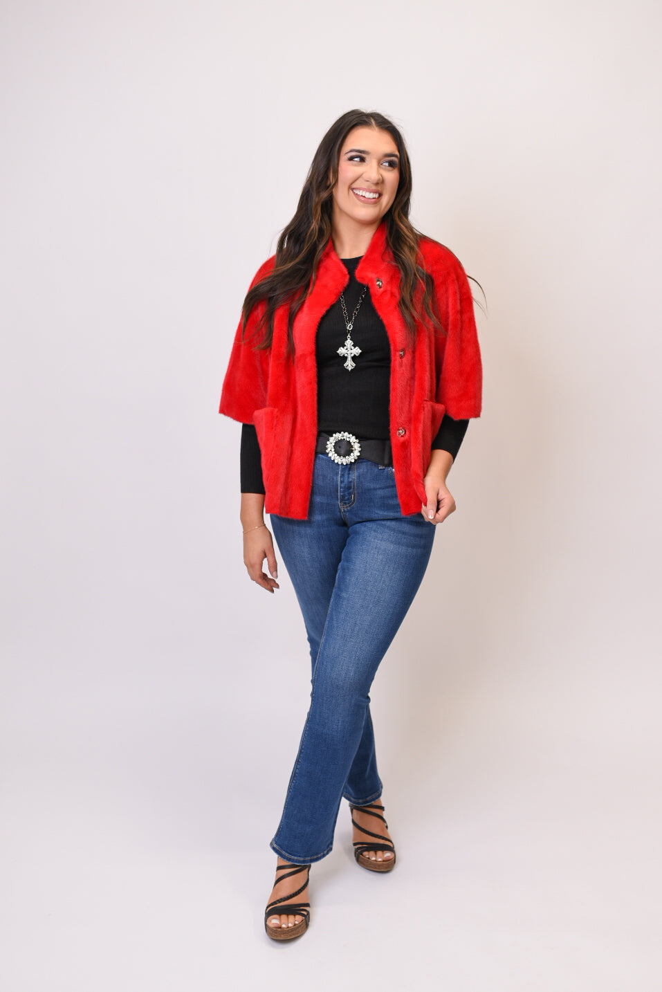 Fabulously Faux Red Capelet Jacket