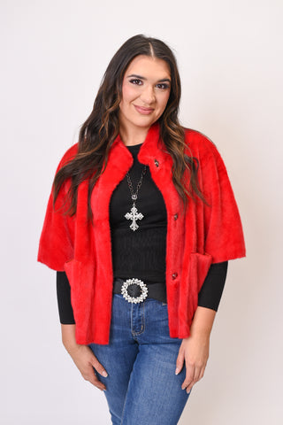 Fabulously Faux Red Capelet Jacket