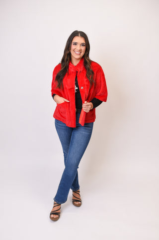 Fabulously Faux Red Capelet Jacket