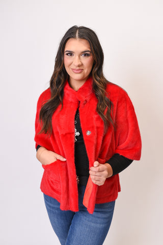 Fabulously Faux Red Capelet Jacket