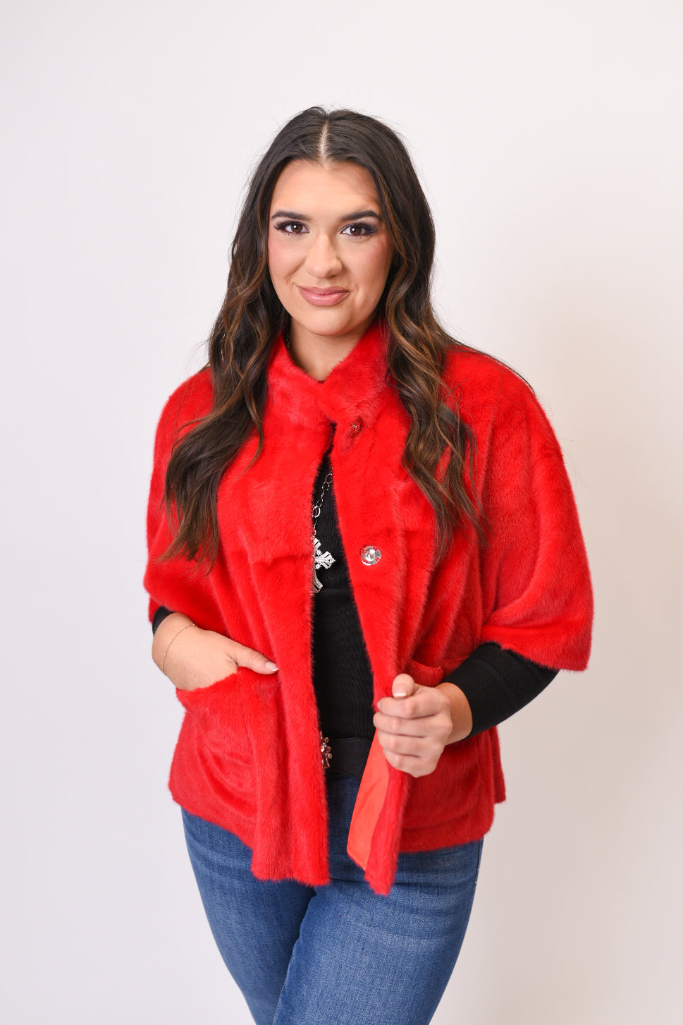Fabulously Faux Red Capelet Jacket