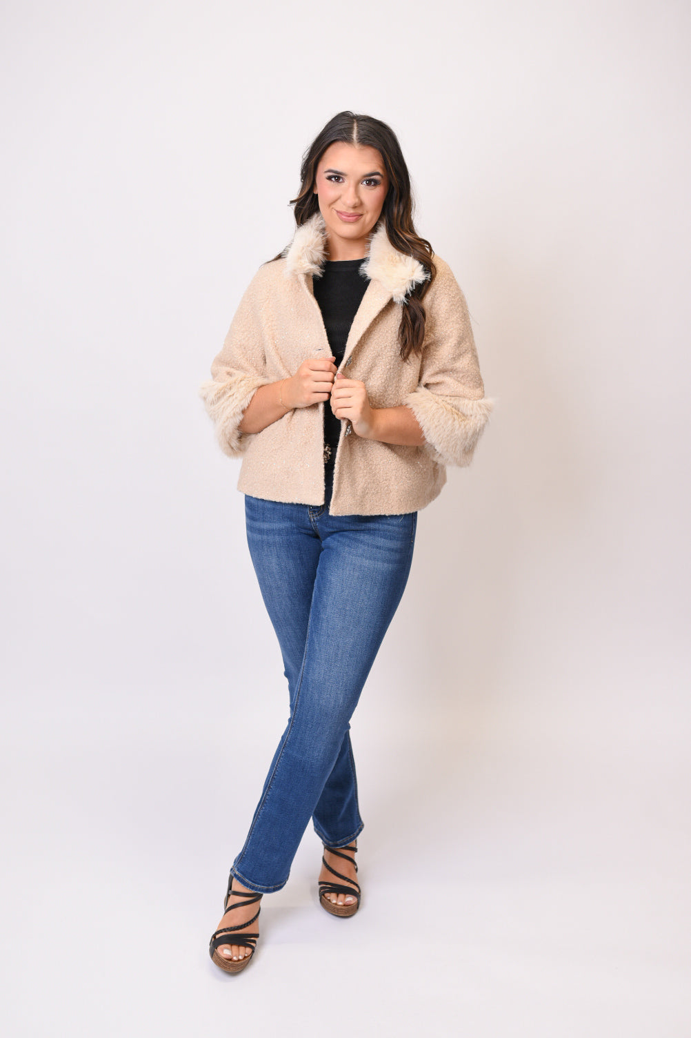 Boucle Fur Trim Jacket