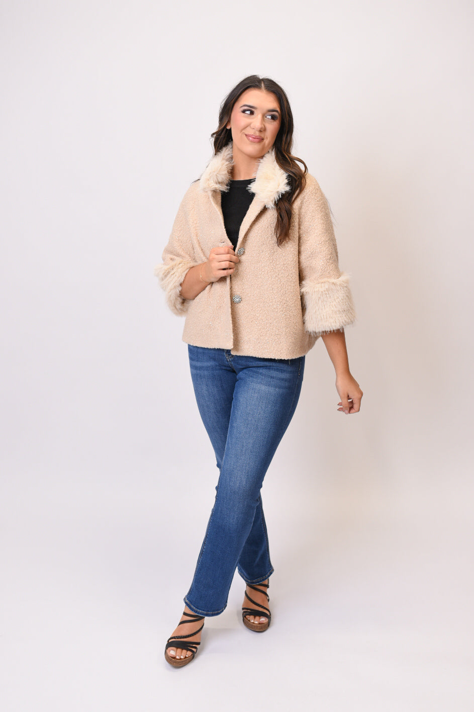 Boucle Fur Trim Jacket