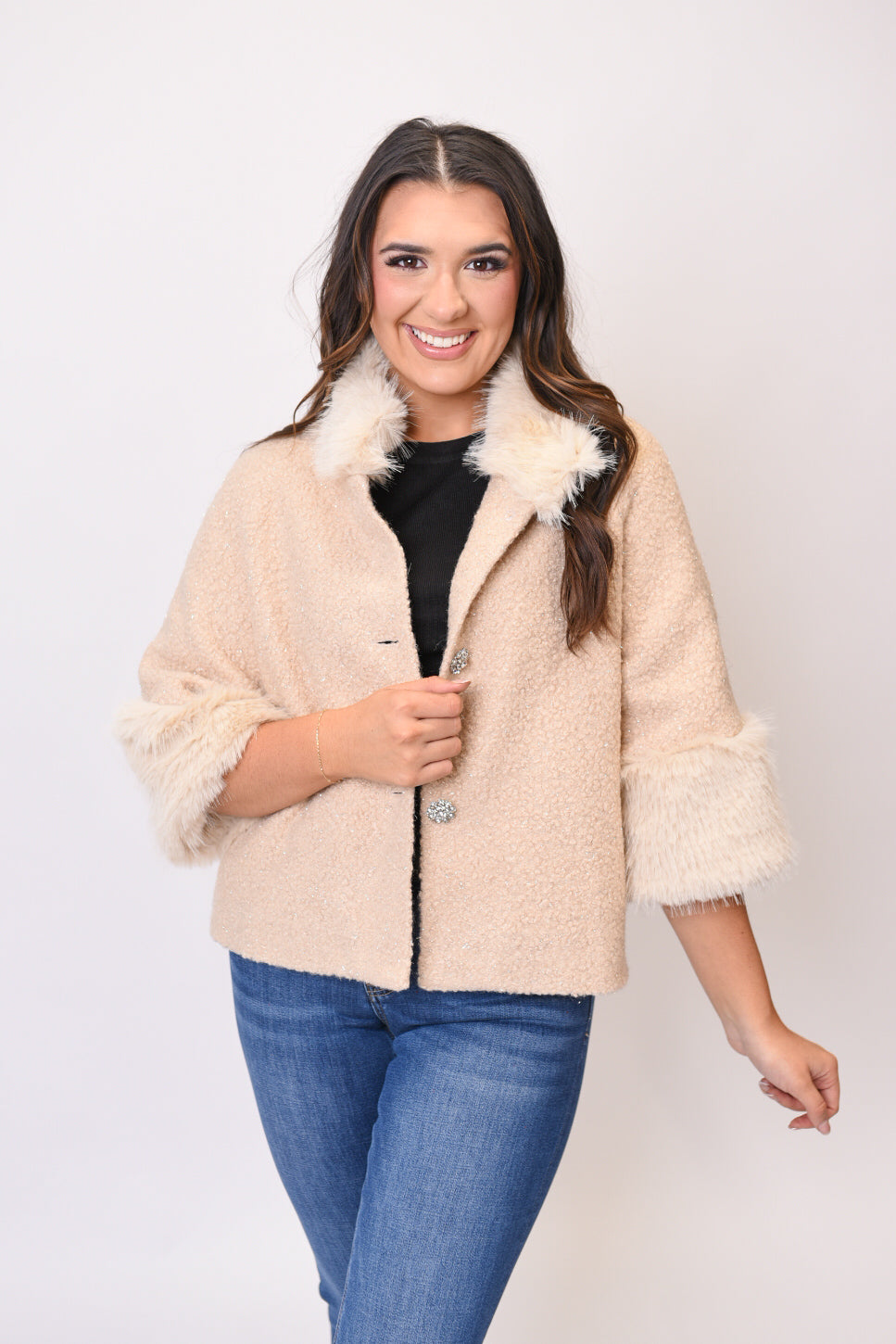 Boucle Fur Trim Jacket