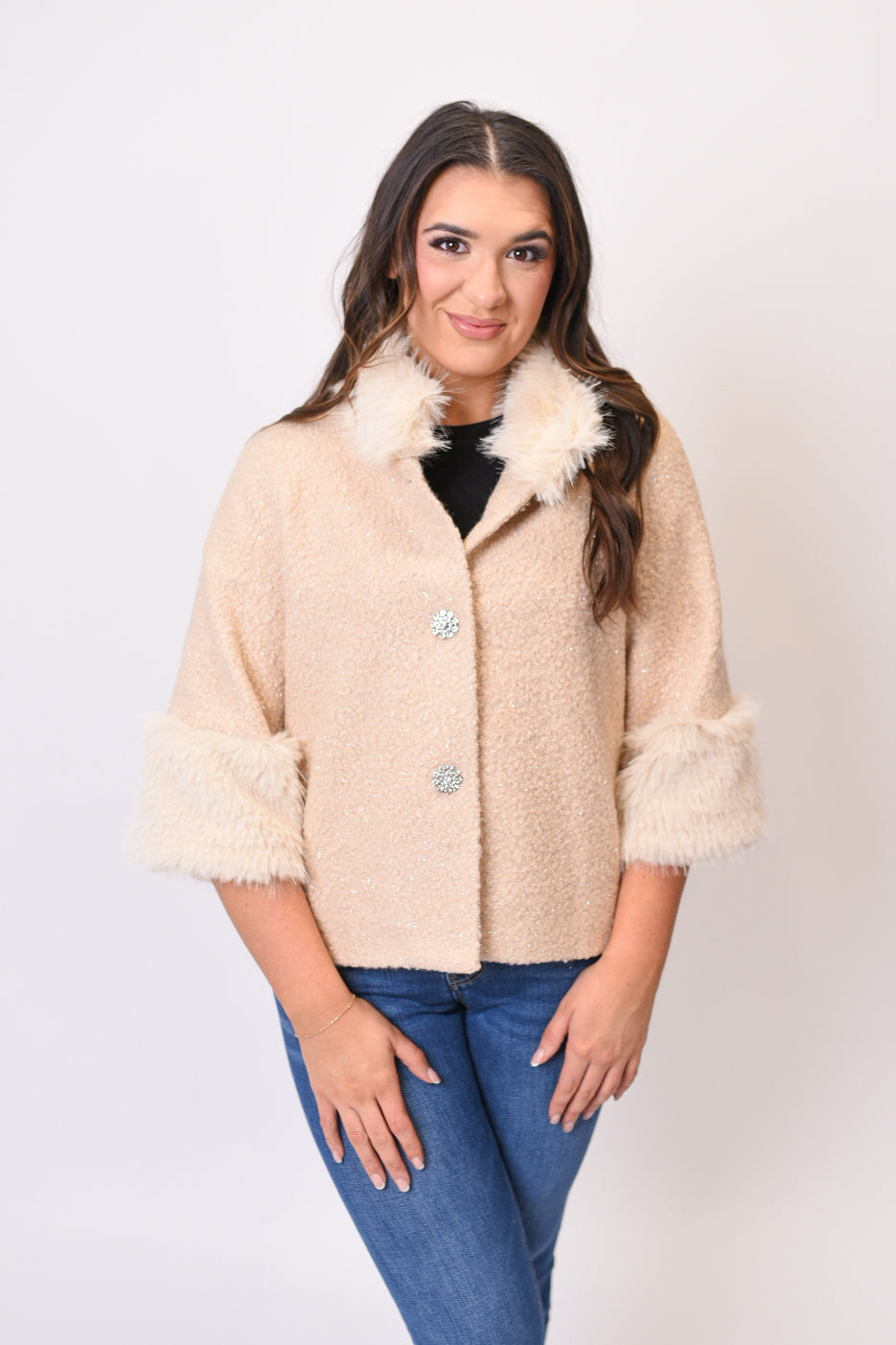 Boucle Fur Trim Jacket