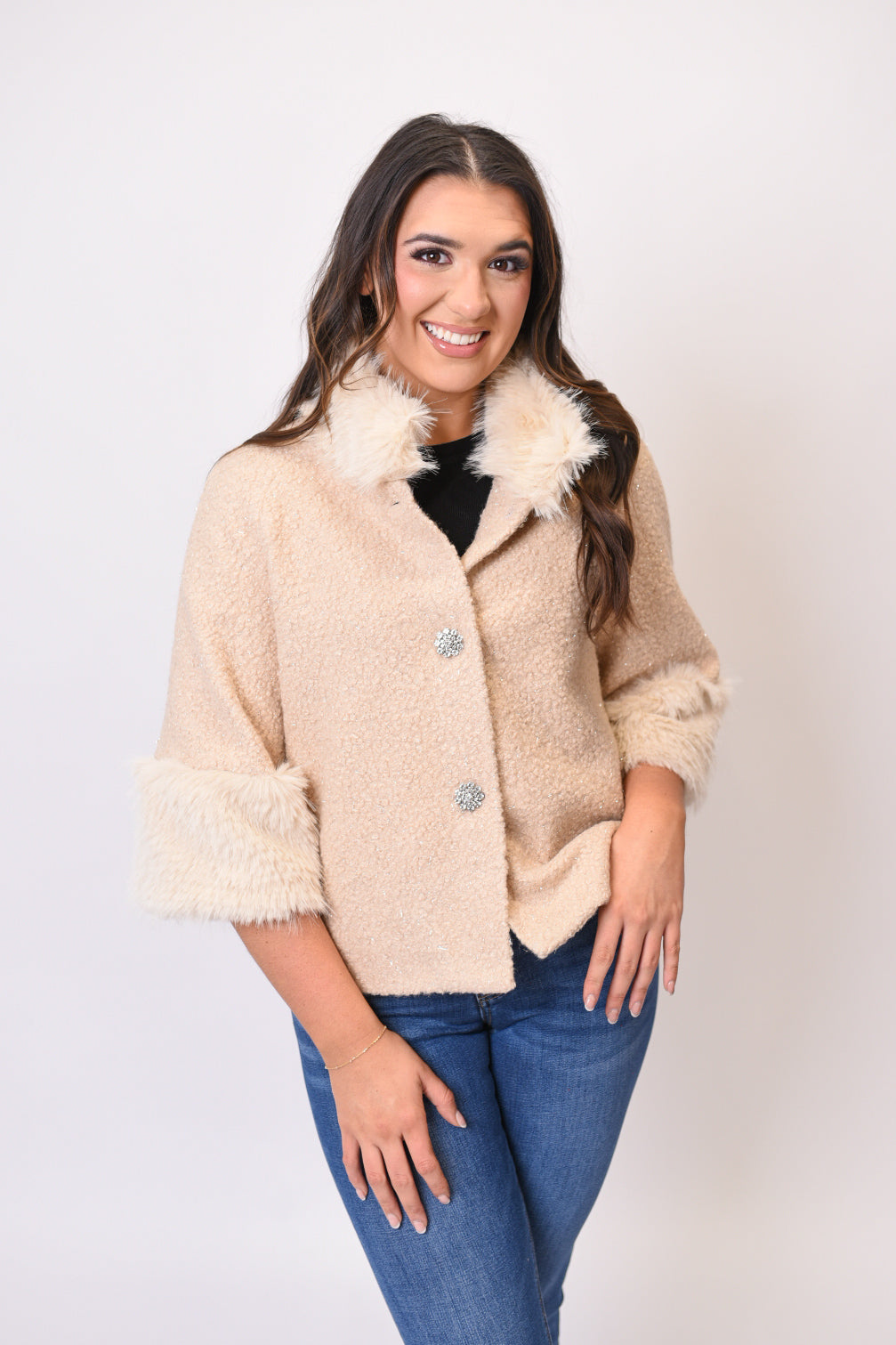 Boucle Fur Trim Jacket