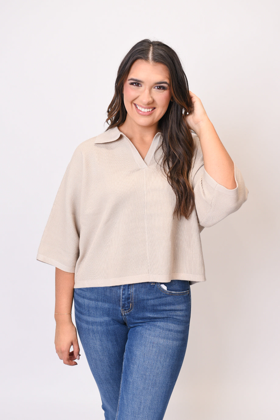 Weekend Whisper Knit Top in Stone