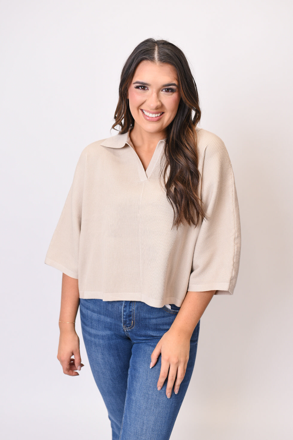 Weekend Whisper Knit Top in Stone