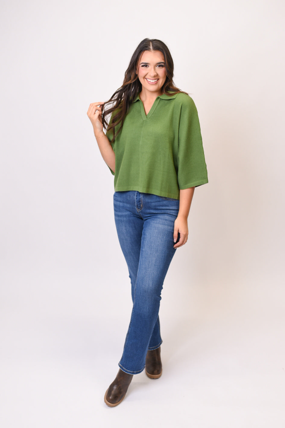 Weekend Whisper Knit Top in Olive