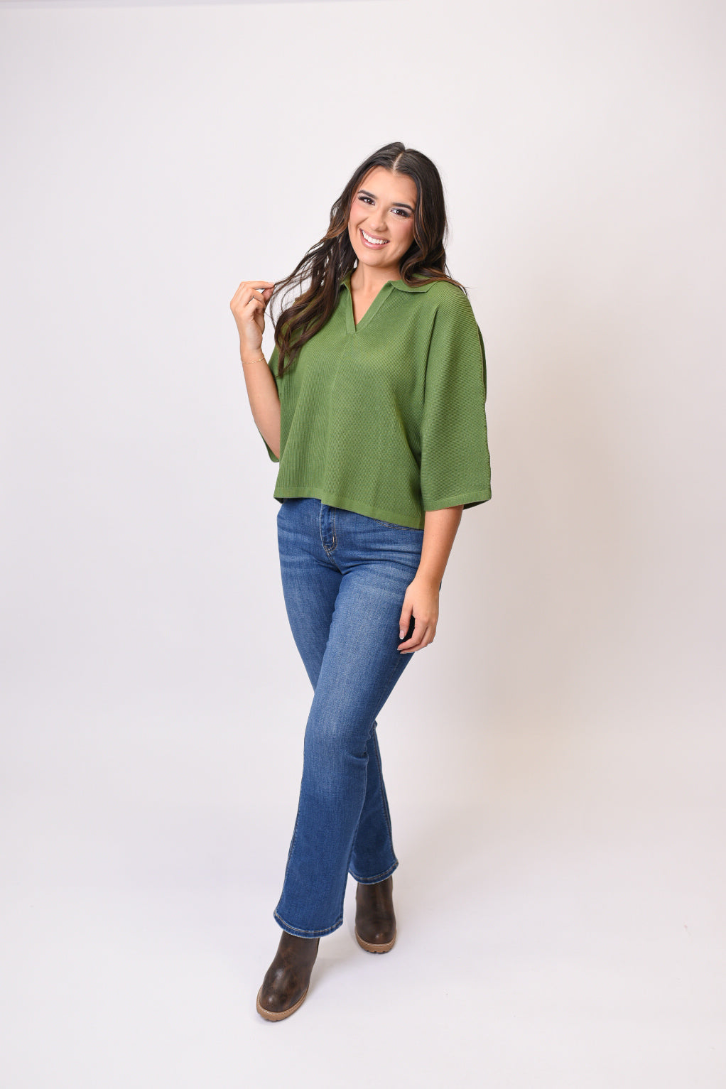 Weekend Whisper Knit Top in Olive