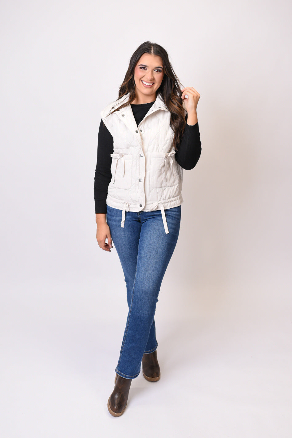 Caffeine Run Quilted Vest in Champagne