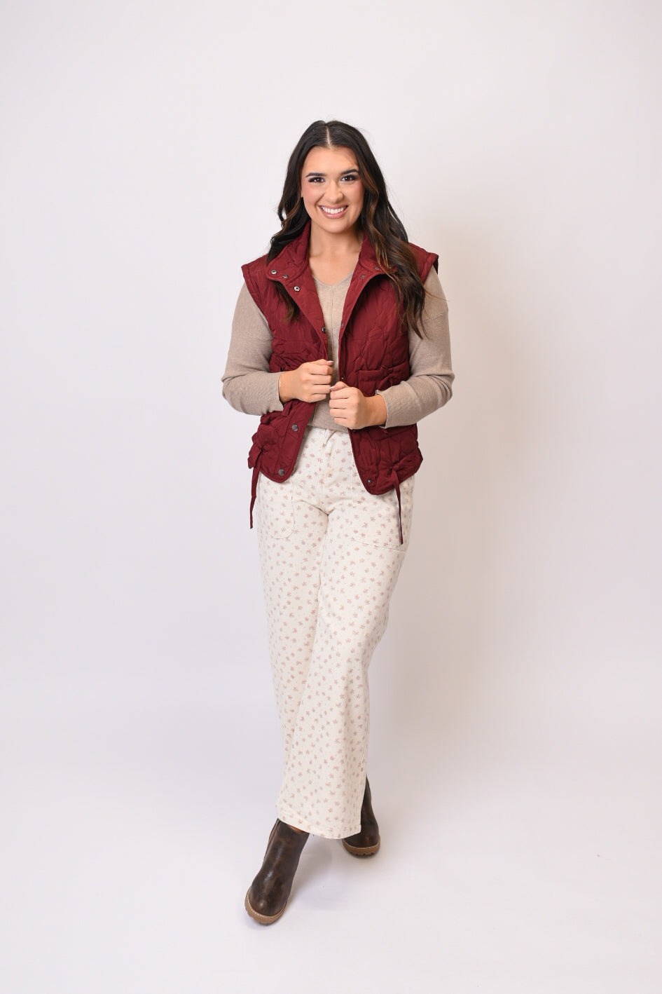 Caffeine Run Quilted Vest in Burgundy