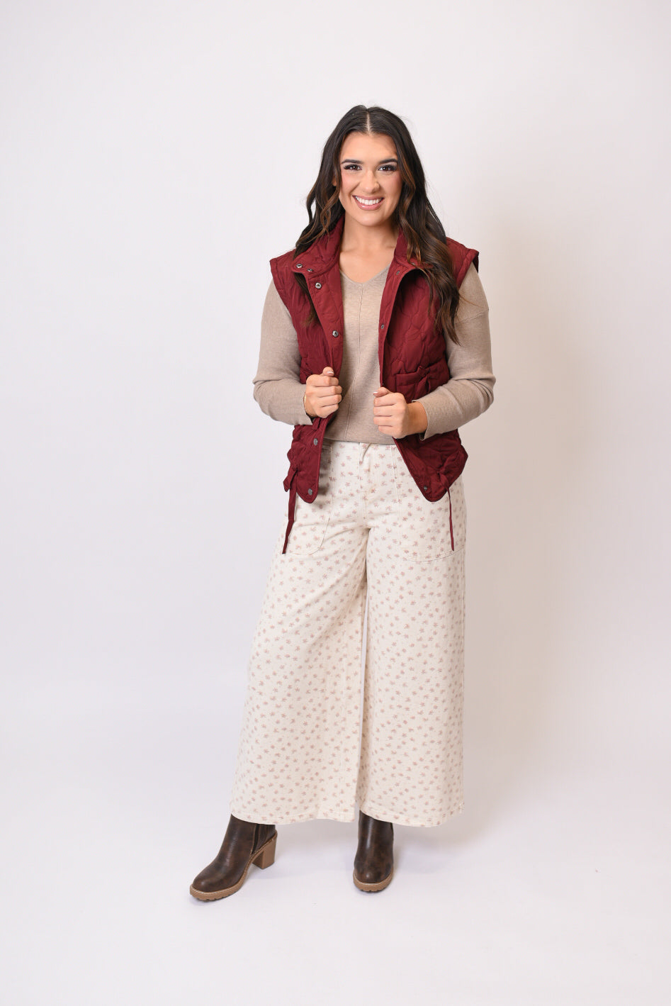 Caffeine Run Quilted Vest in Burgundy