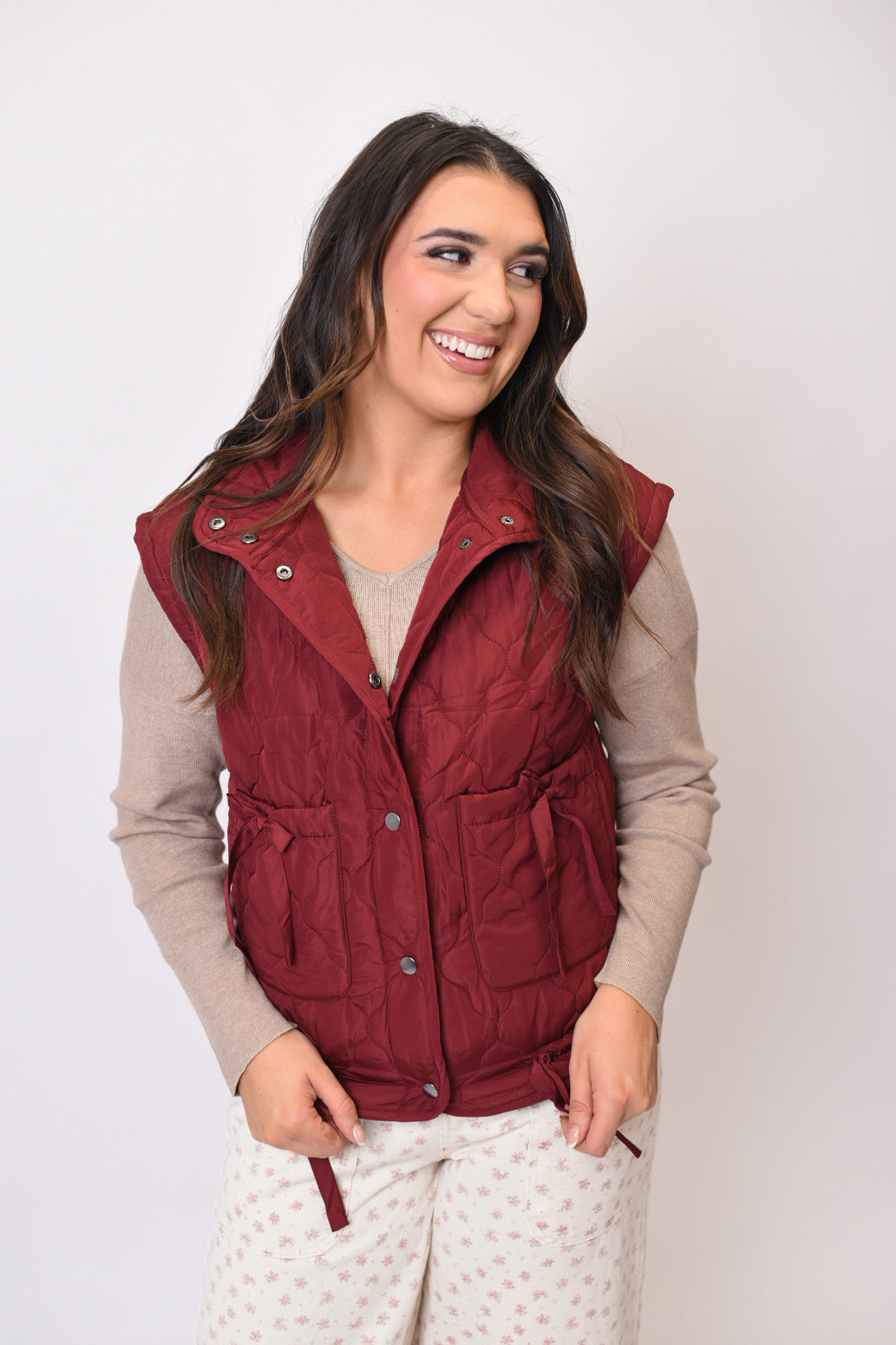 Caffeine Run Quilted Vest in Burgundy
