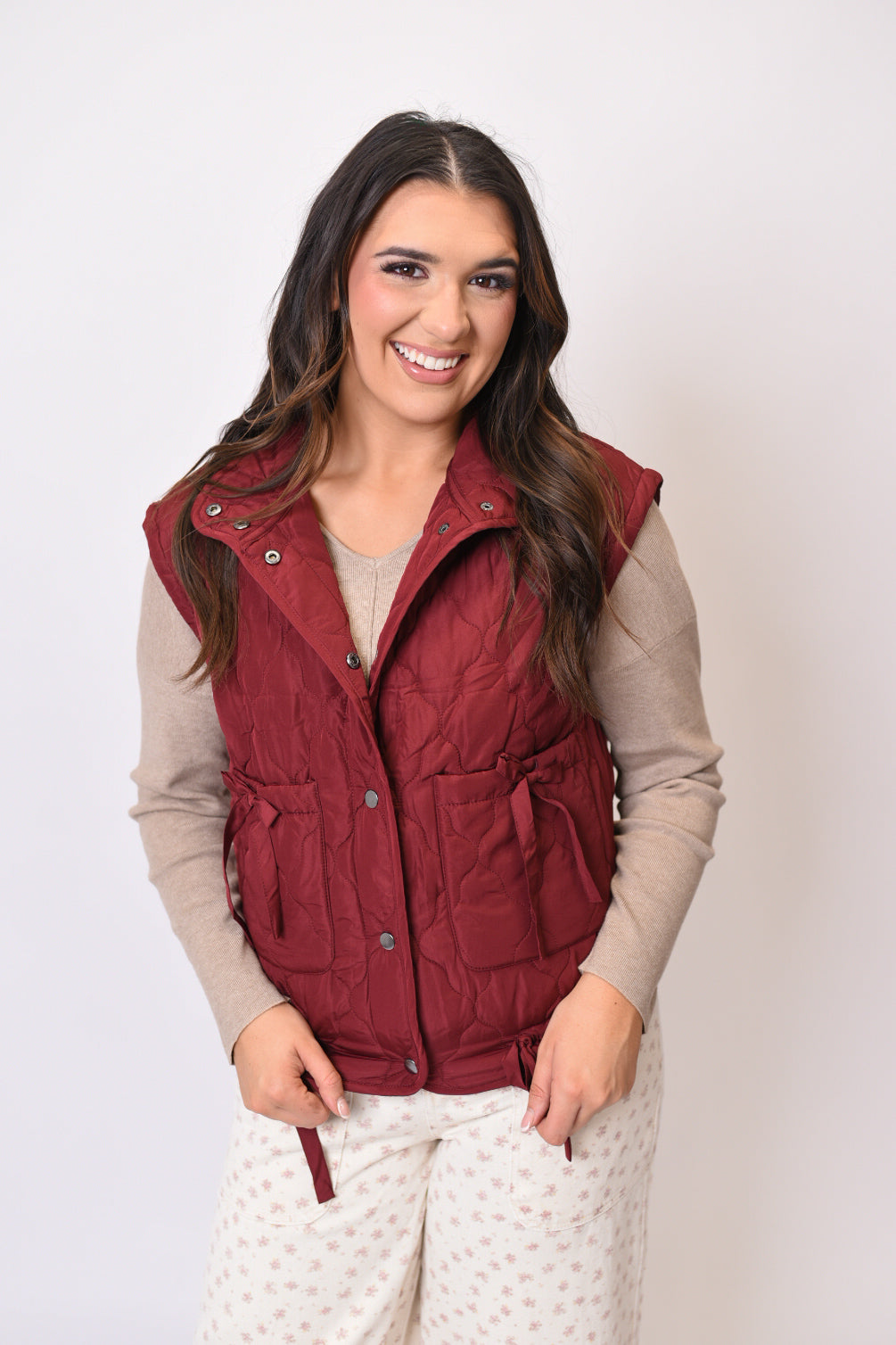 Caffeine Run Quilted Vest in Burgundy