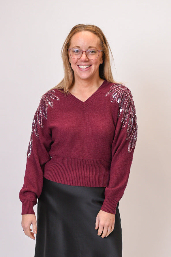 Retro Glam Sweater in Maroon