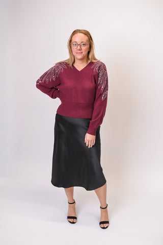 Retro Glam Sweater in Maroon