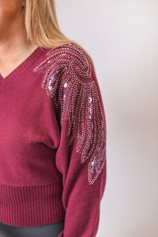 Retro Glam Sweater in Maroon