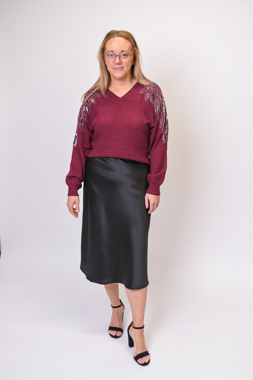 City Chic Satin Midi Skirt