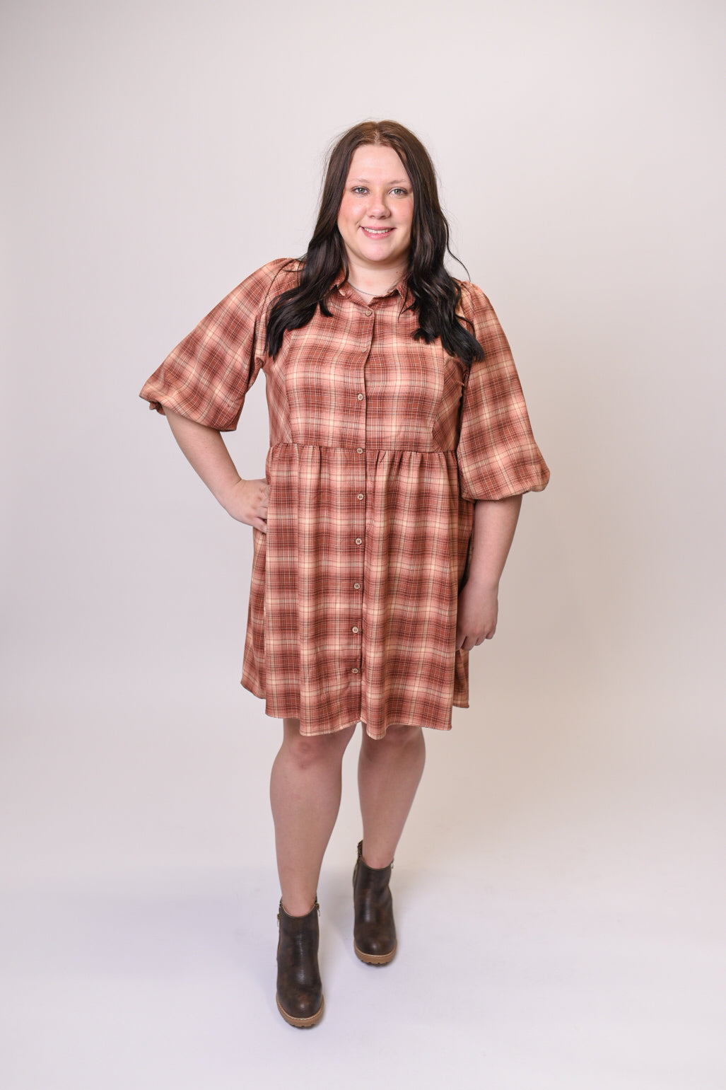 Harvest Darling Plaid Mini Dress in Curvy