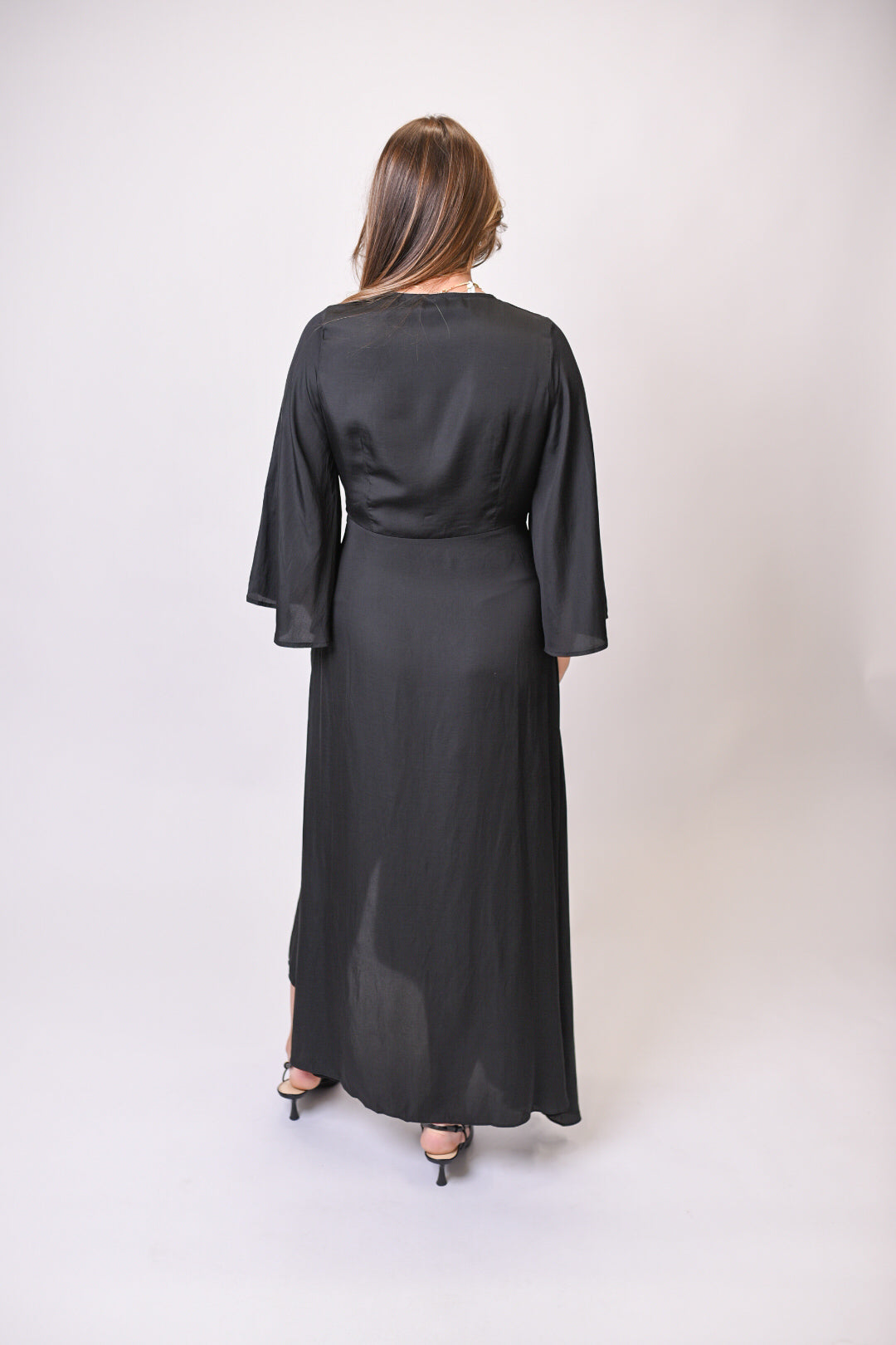 Midnight Satin Gathered Midi Dress