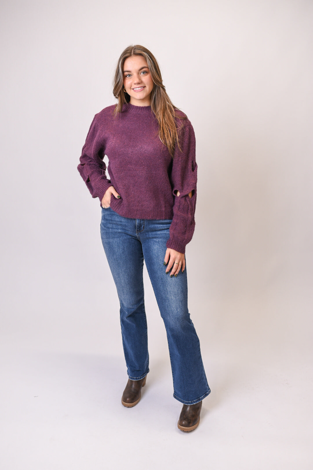 Cutting It Out Sweater in Plum