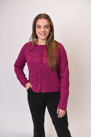 Regina Cardigan With Scalloped Trim In Berry