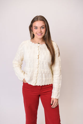 Regina Cardigan With Scalloped Trim In Cream
