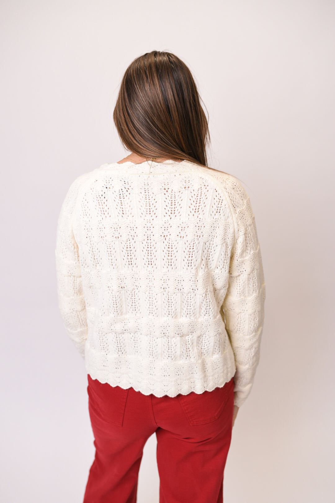 Regina Cardigan With Scalloped Trim In Cream