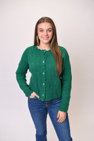 Regina Cardigan With Scalloped Trim In Green