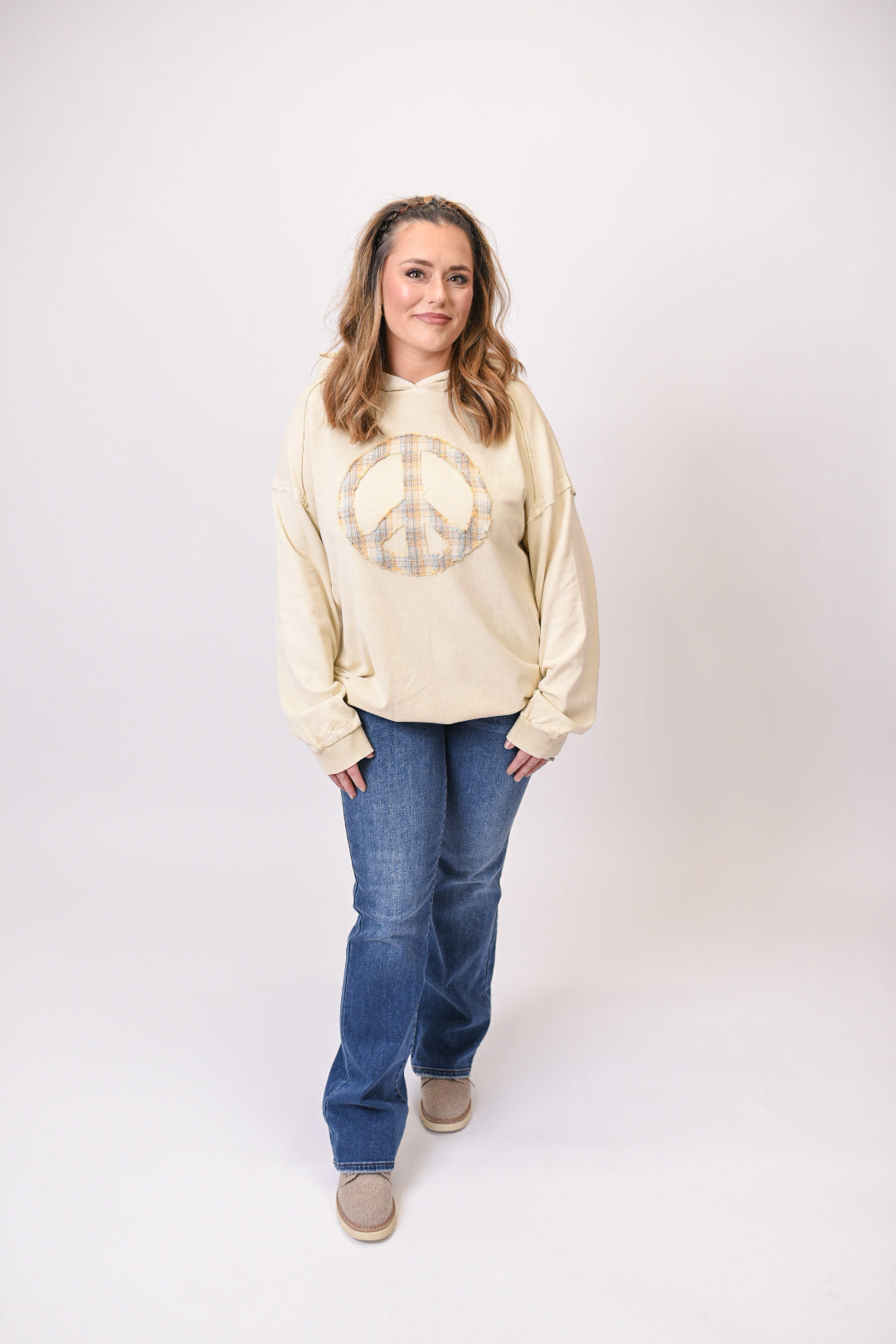Peace & Love Hoodie in Oatmeal