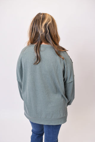 Fallen Petals Ribbed Pullover in Olive