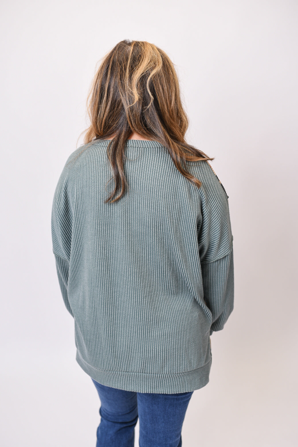 Fallen Petals Ribbed Pullover in Olive
