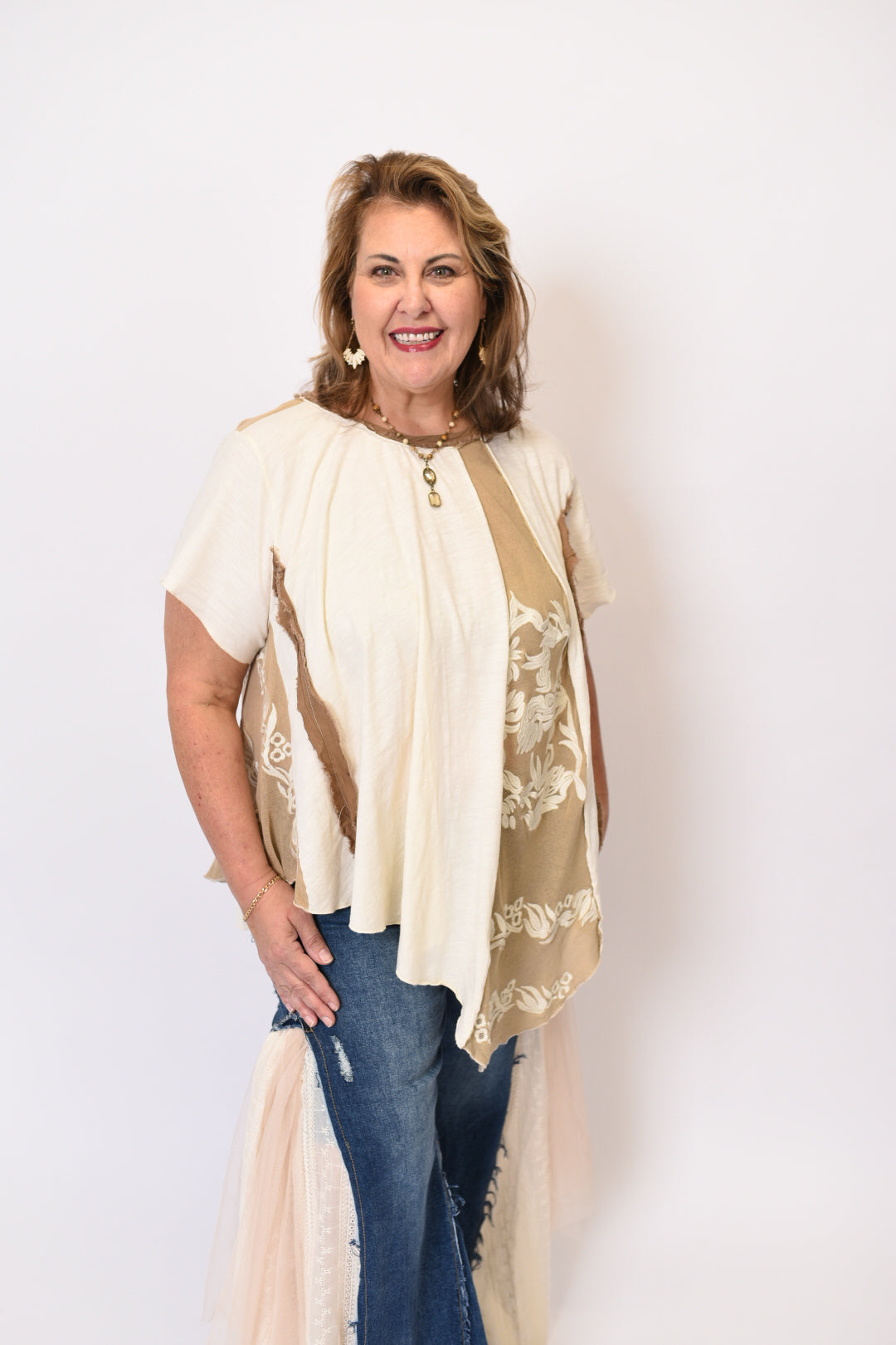 Embroidered Elegance Top in Taupe by Oli and Hali