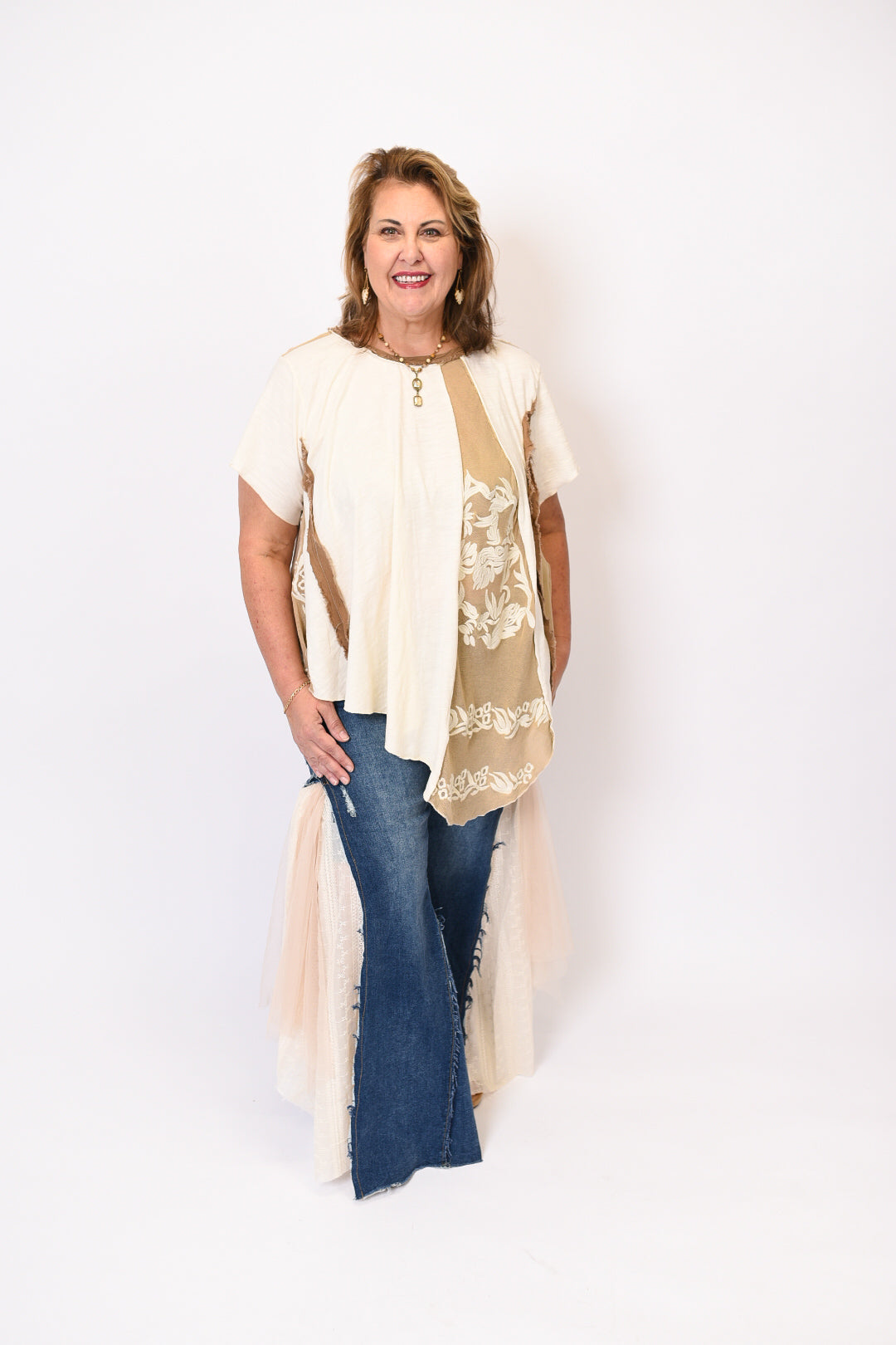 Embroidered Elegance Top in Taupe by Oli and Hali