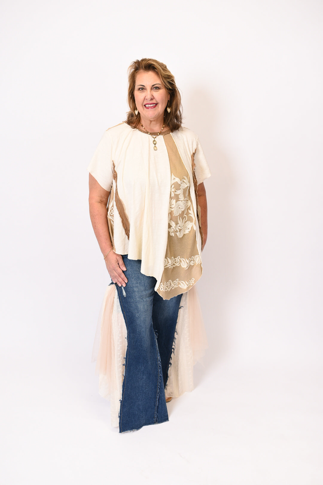 Embroidered Elegance Top in Taupe by Oli and Hali