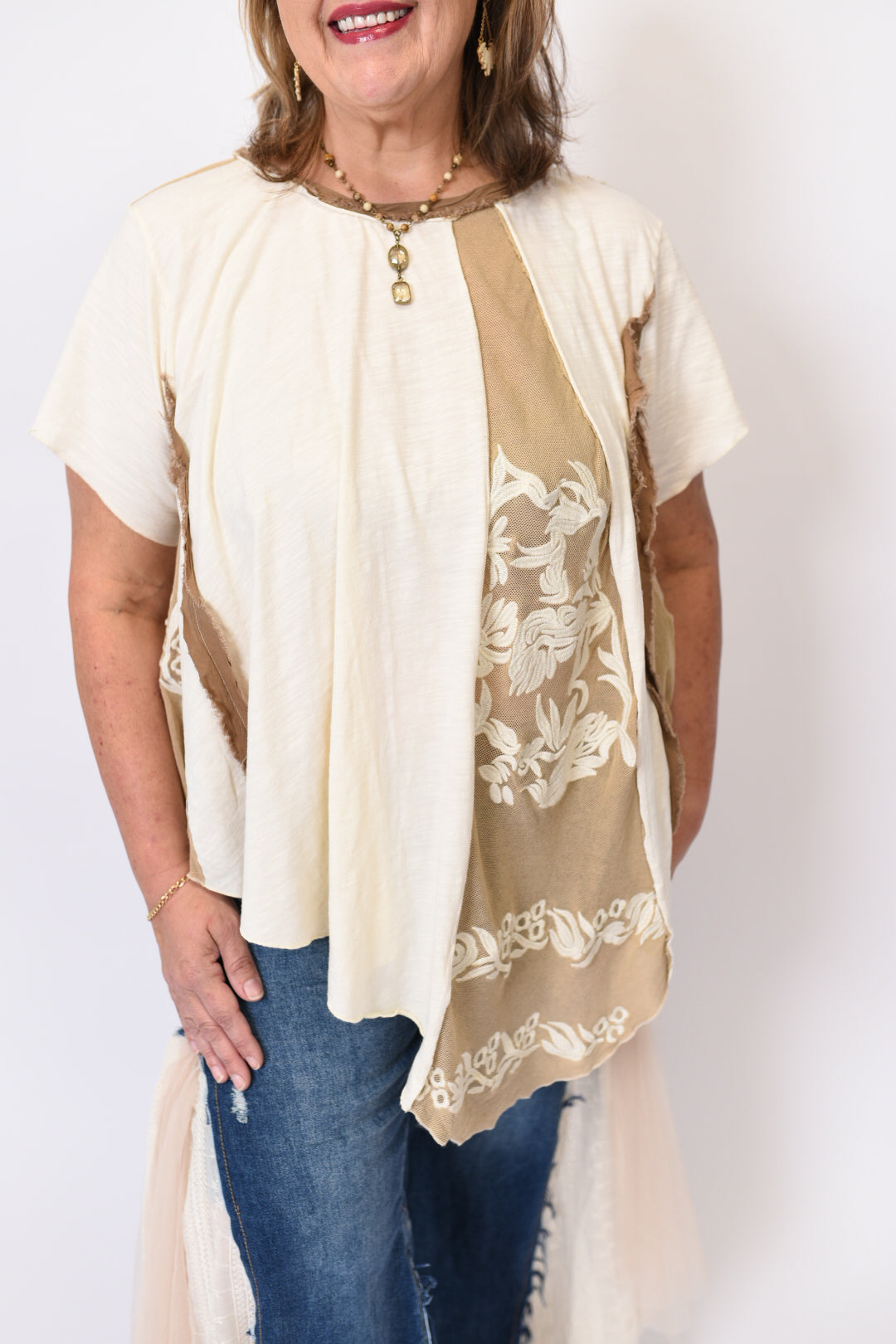 Embroidered Elegance Top in Taupe by Oli and Hali