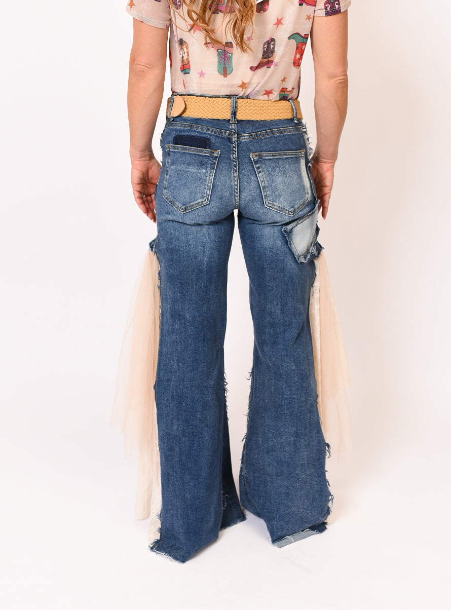 Vintage Lace Wide Leg Jeans Oli and Hali