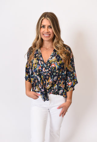 Tropical Sun Floral Tie Top Blue