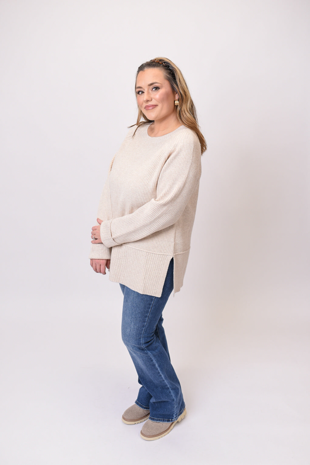 Helix Crew Neck Sweater in Oatmeal