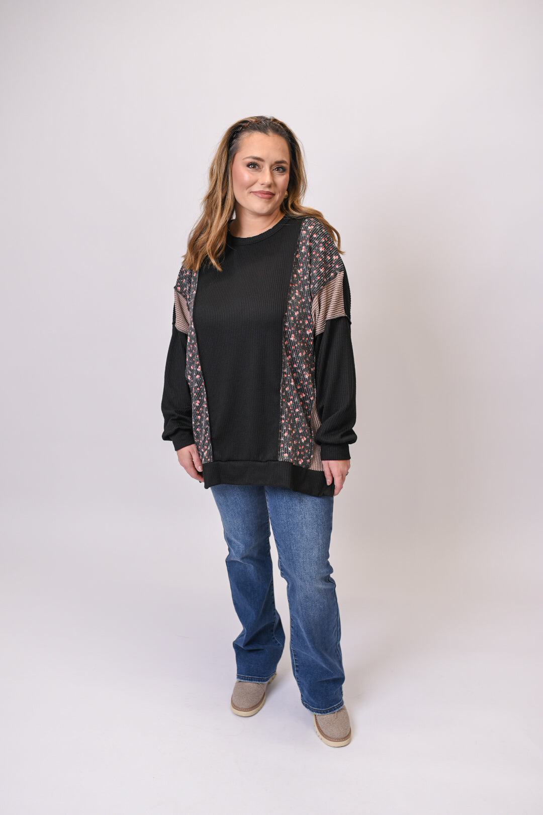 Fallen Petals Ribbed Pullover in Black