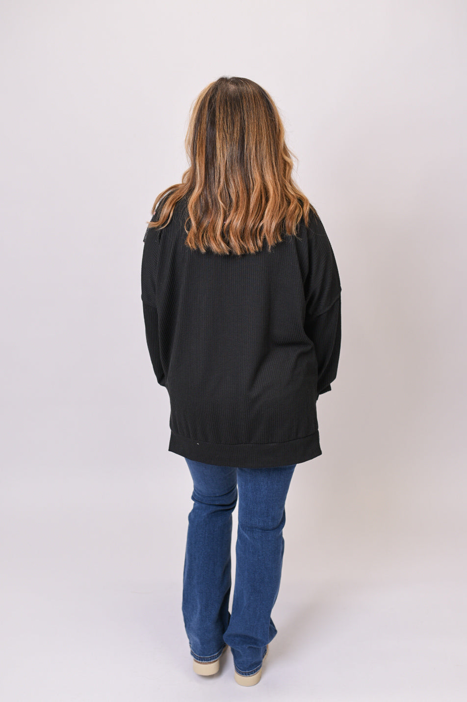 Fallen Petals Ribbed Pullover in Black