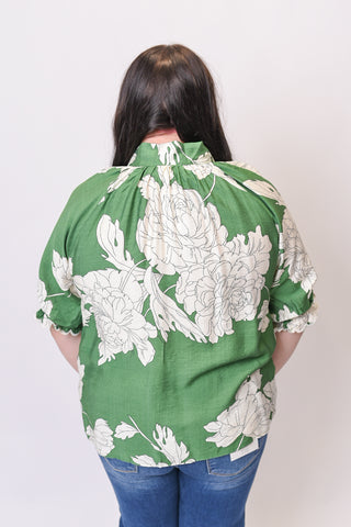 Ever After Bloom Blouse in Green Curvy