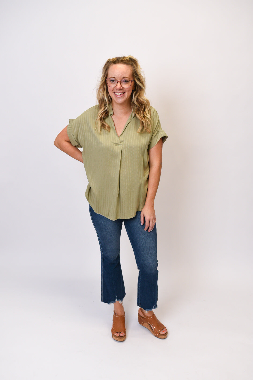 Striped Charm Blouse in Olive