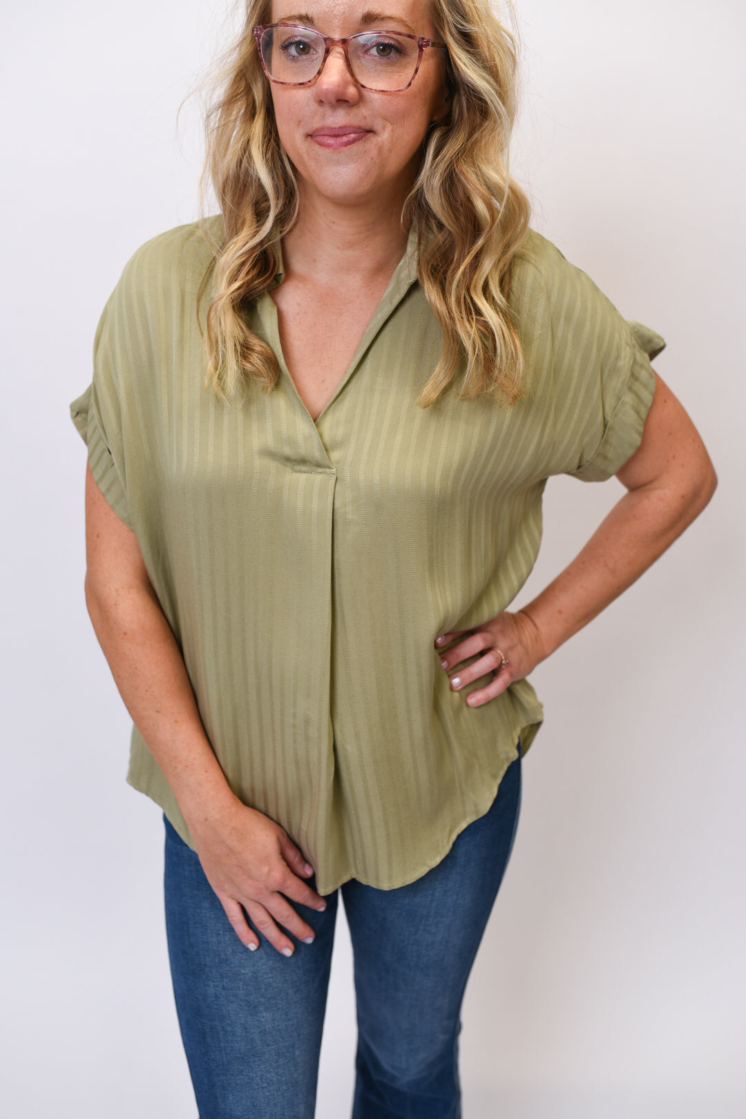 Striped Charm Blouse in Olive