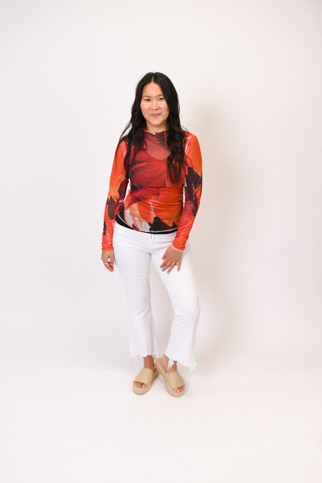 Gallery Glow Mesh Top in Rust