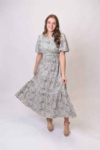 Dusk Garden Midi Dress in Navy