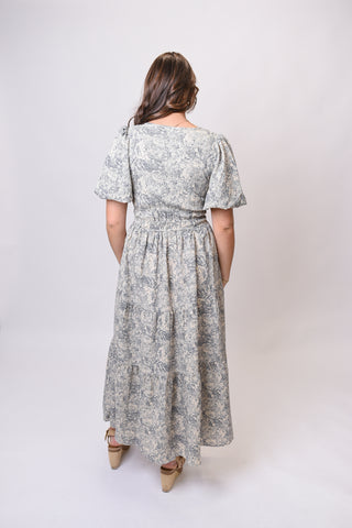 Dusk Garden Midi Dress in Navy