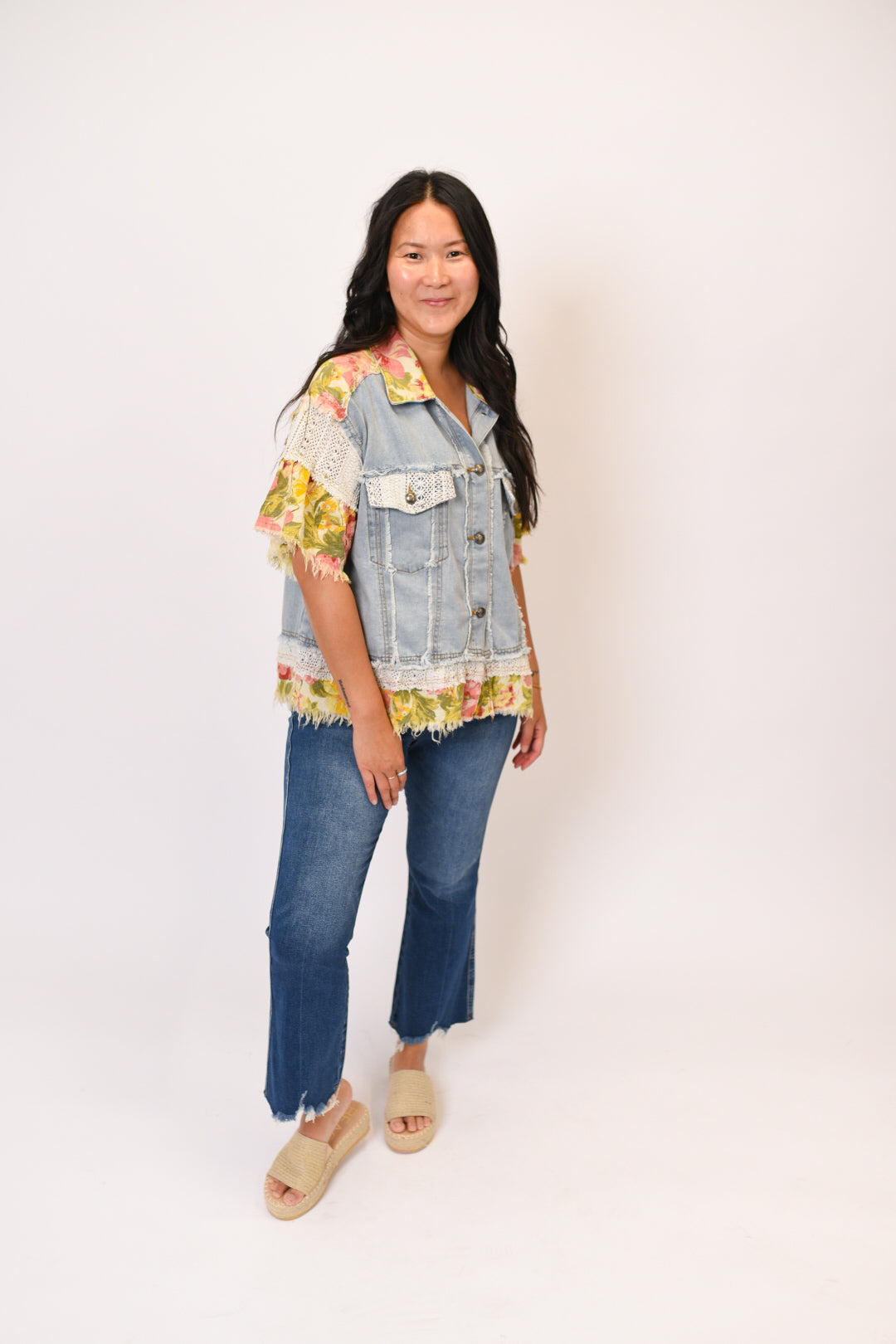 Patchwork Denim Cutoff Top